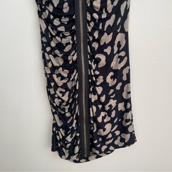 JAYGODFREY leopard animal print silk mini dress zipper back black 6 mob wife - Picture 10 of 13